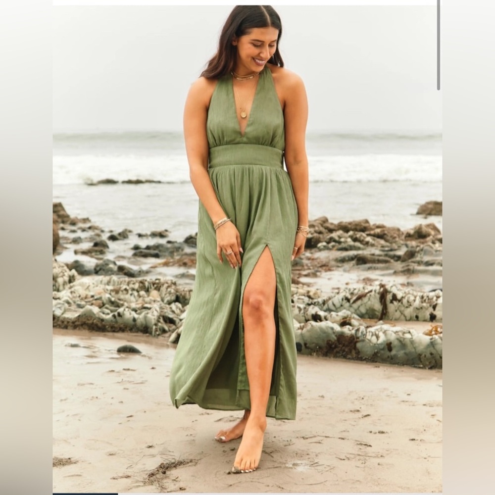 Abercrombie and Fitch Halter Maxi Dress Olive Green XXS